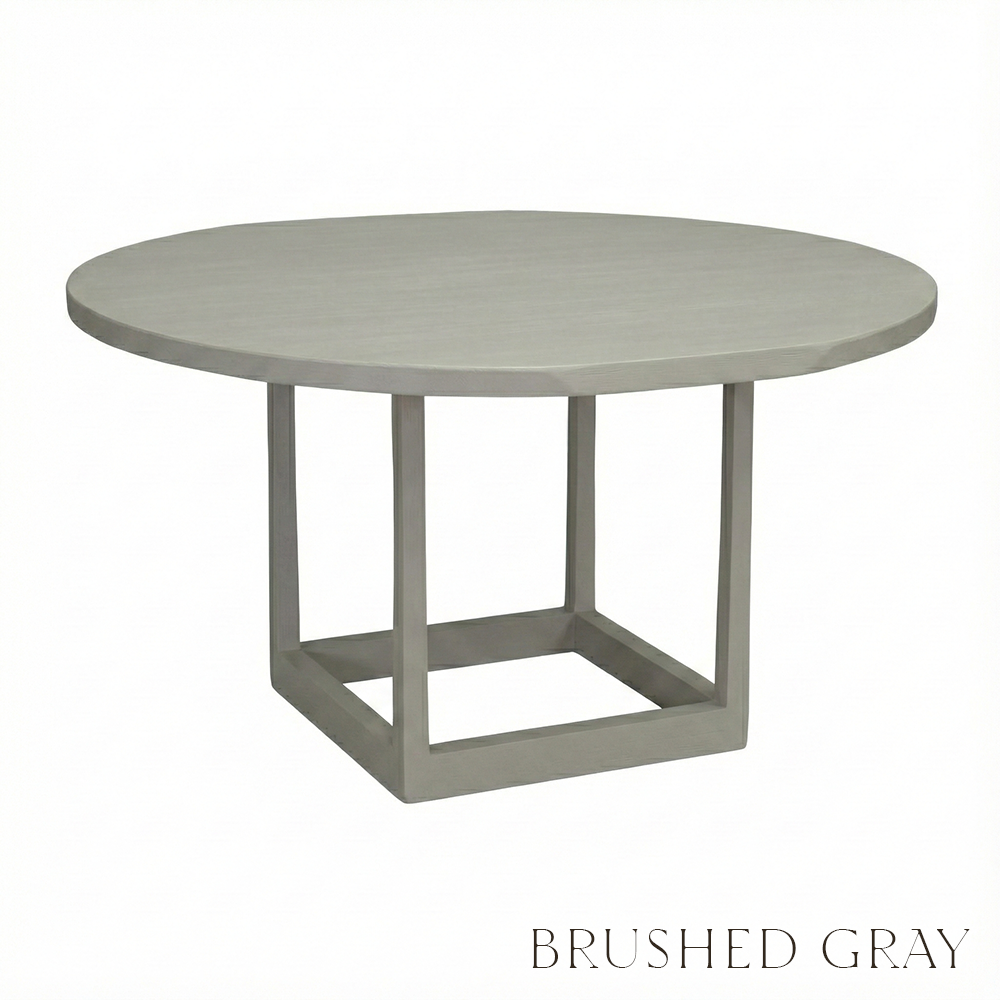 Round brushed gray table on a white background