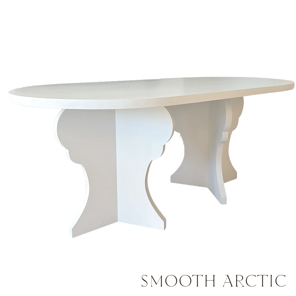 White round table with a smooth arctic finish on a white background