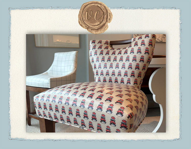 Chair with patterned seat in a room setting